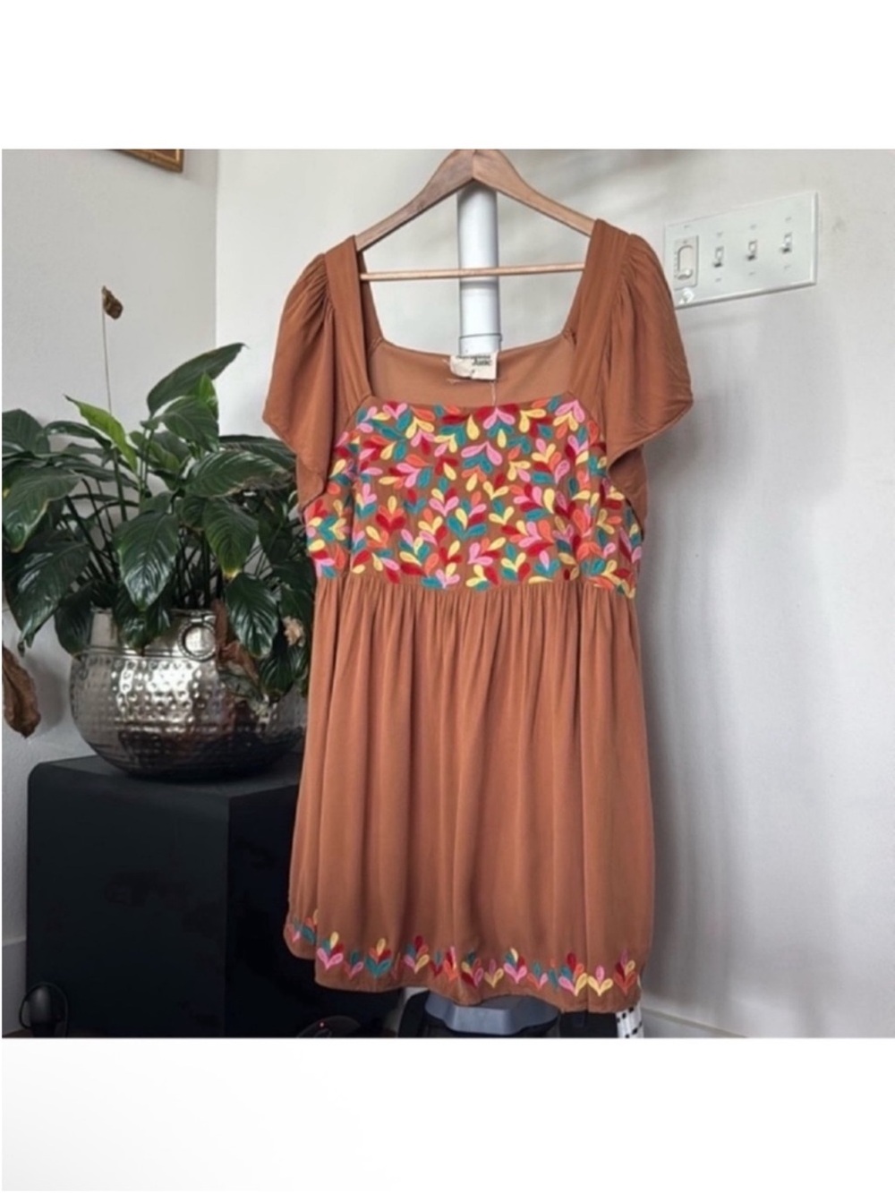 Savanna Jane Womens Embroidered mini Dress Sz 1X Boho Floral Festival Baby Doll